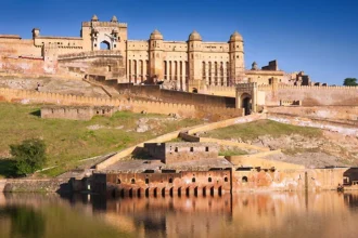 Scenic winter lake view in Kashmir