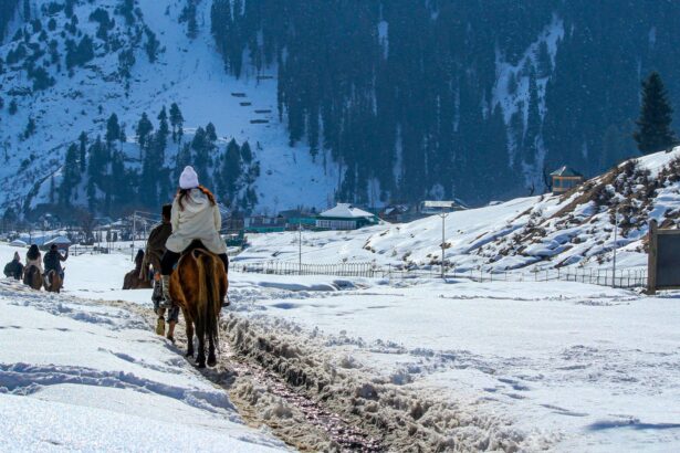 Snow covered Gulmarg hills during winter adventure in Kashmir