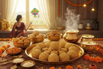 Colourful kites flying in Ahmedabad during Makar Sankranti