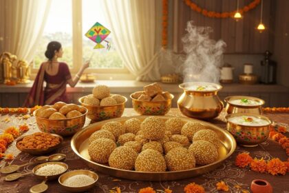 Colourful kites flying in Ahmedabad during Makar Sankranti