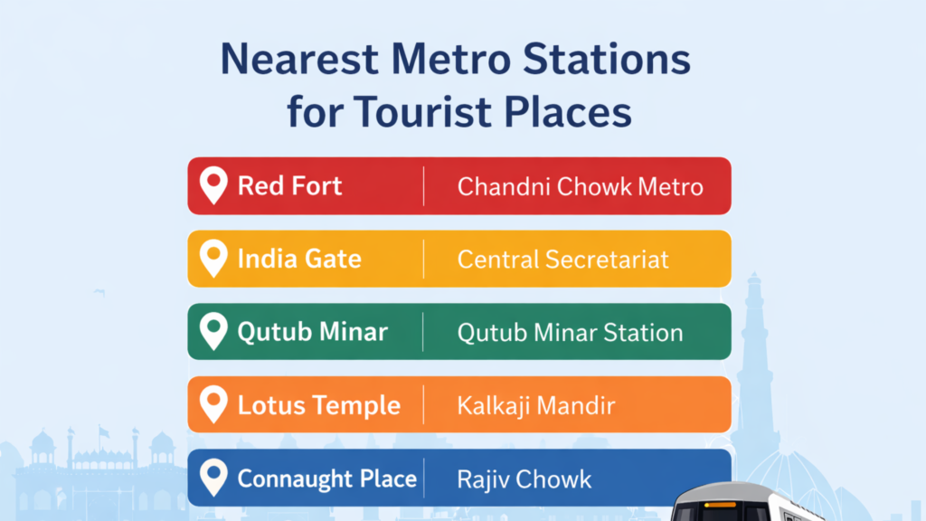 Nearest Metro Stations for Tourist Places Destinations Desire