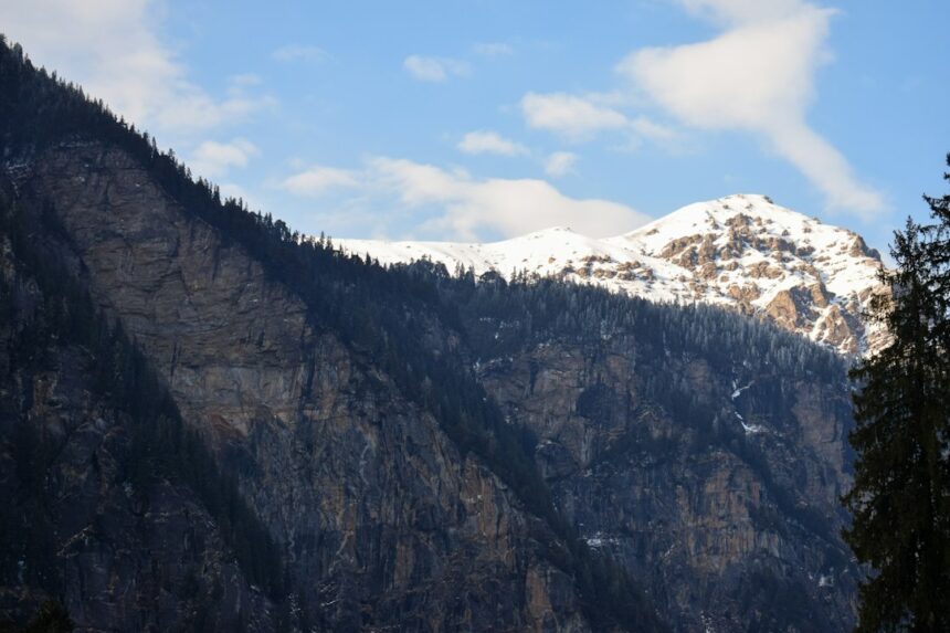 Snow covered Himalayan mountains a winter travel scene in India